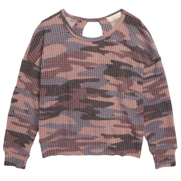 Walking on Sunshine Girl's Blush Camo Twist Open Back Sweatshirt Kids Size S - Picture 1 of 3